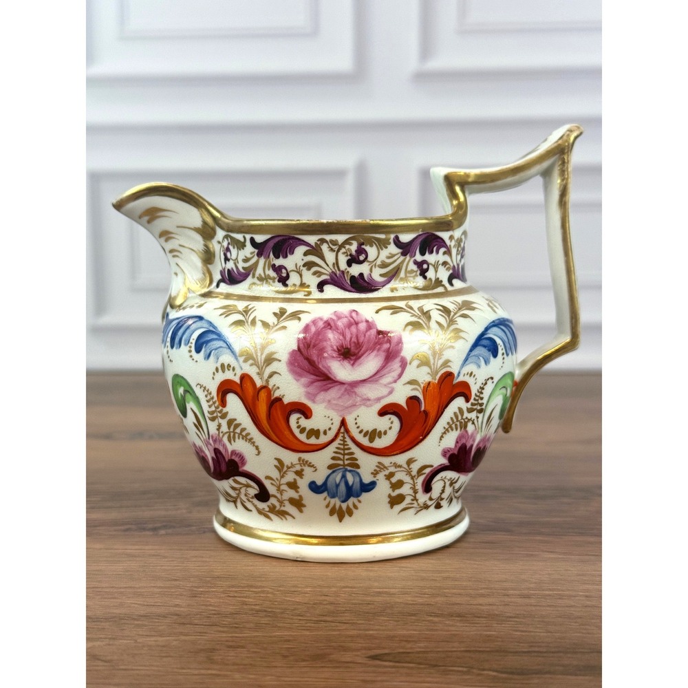 VTG Hand Painted Floral Mini 4" Pitcher Creamer Gilded Gold Trim‎